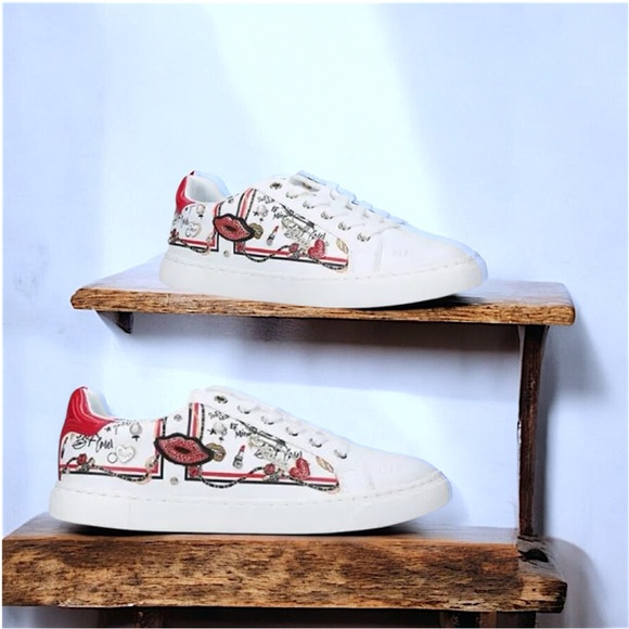 ALDO White/Comb Meday Jewel-Encrusted Faux-Leather Trainers Sneakers - Picture 13 of 16